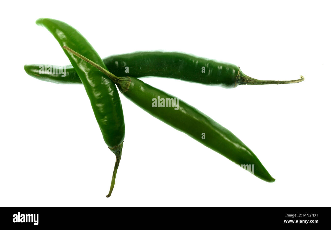 Grüne Cayenne Pfeffer ist eine Art Capsicum annuum. Es ist die unreife Cayenne Pfeffer und ist in der Regel ein mäßig hot chili Pfeffer zum Würzen von dishe Stockfoto