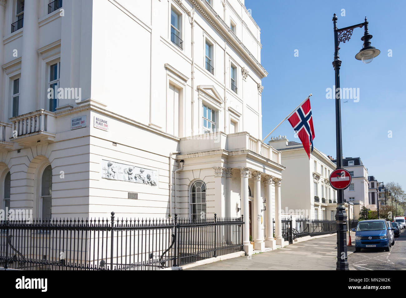 Botschaft des Königreiches Norwegen, Belgrave Square, Belgravia, Westminster, London, England, Vereinigtes Königreich Stockfoto