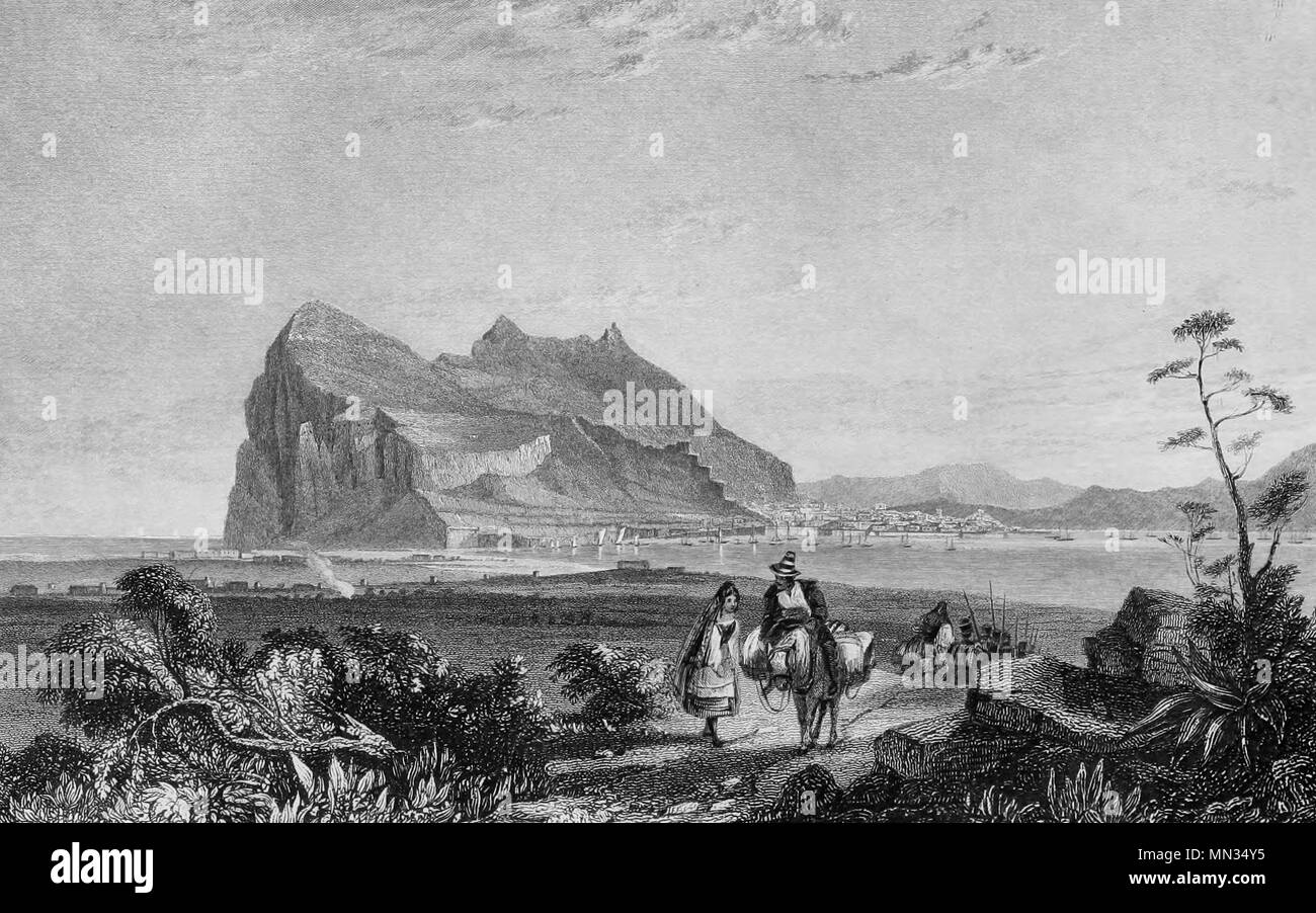 Gibraltar von der unteren Signal Tower am Fuße der Königin von Spanien Stuhl, ca. 1850 Stockfoto