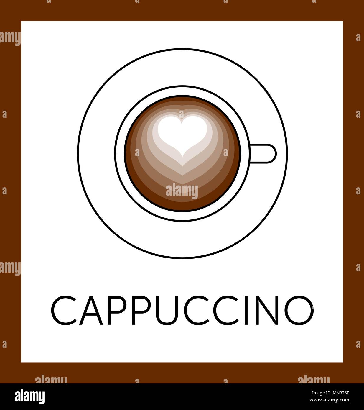 Tasse braun Cappuccino mit weißen Herzen innerhalb von isolierten Blick von oben Stock Vektor
