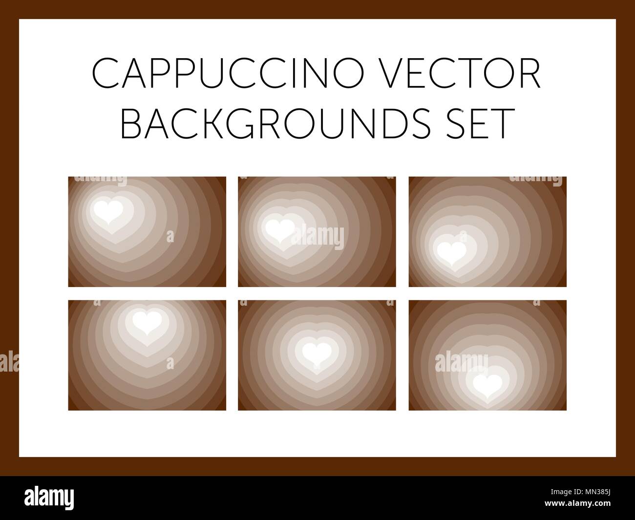 Beige cappuccino Hintergrund mit Kreisen und Herzen im Inneren. Einstellen Stock Vektor
