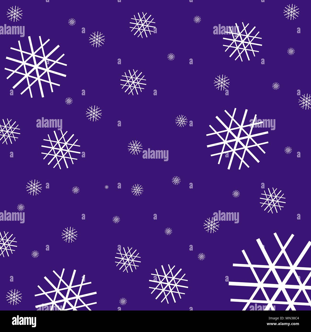 Weiße Schneeflocken aus Linien in chaotischer Reihenfolge auf blauem Hintergrund Stock Vektor