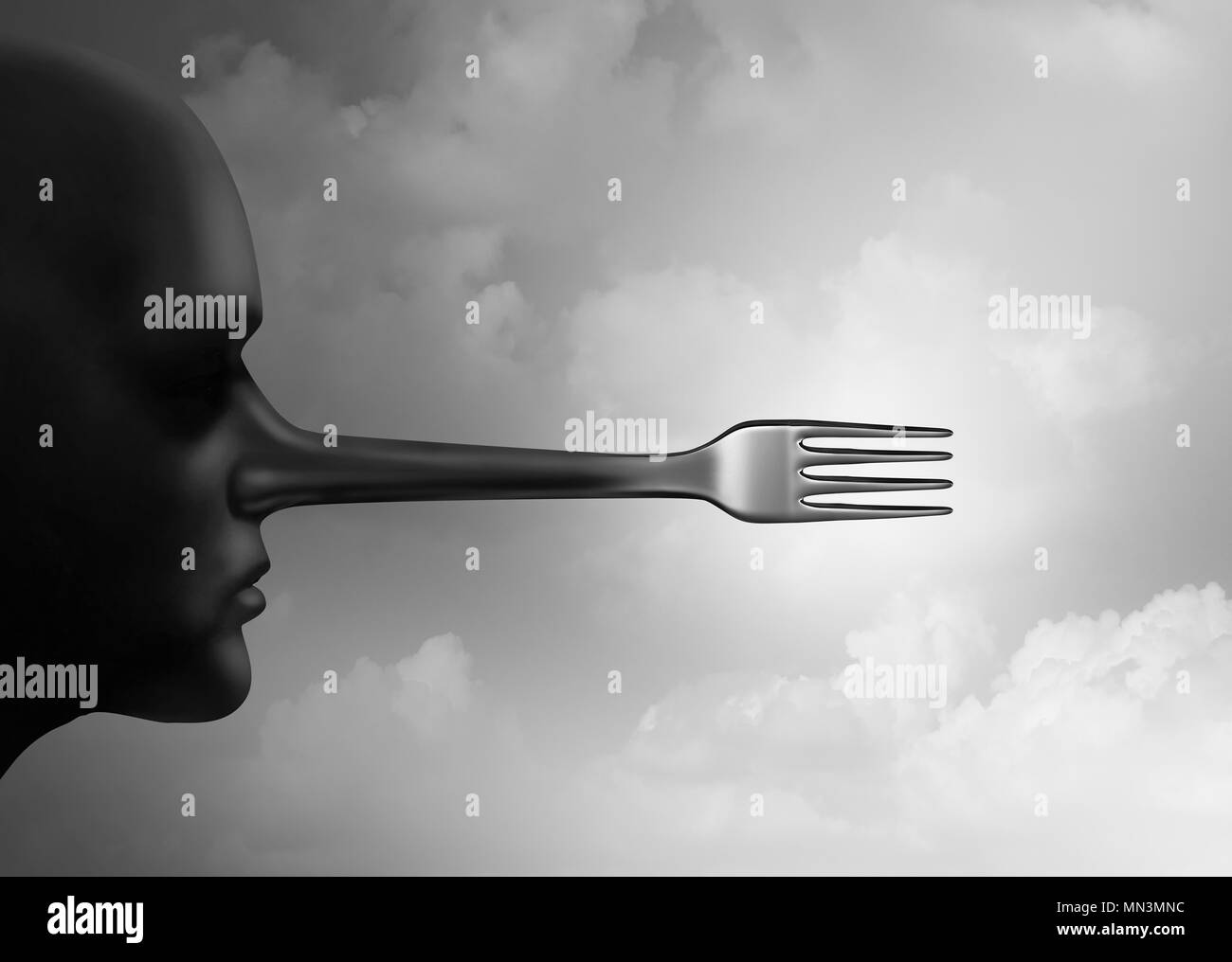Essen betrug Konzept und gefälschte Lebensmittel oder gefälschte Mahlzeit, da eine Platte mit betrügerischen Zutaten als Restaurant Branche Kriminelle als 3D-Darstellung. Stockfoto