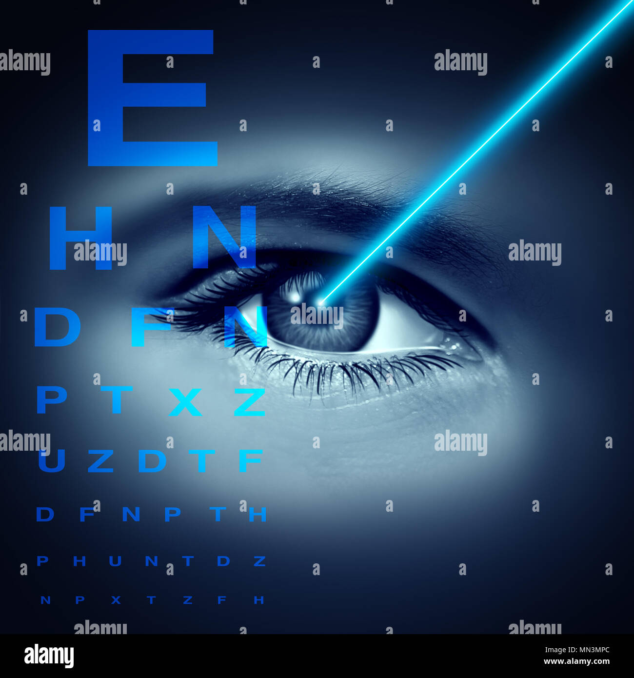 Laser-augenchirurgie und Ophthalmologie Augen Korrektur medizinische Symbol in einer 3D-Darstellung. Stockfoto