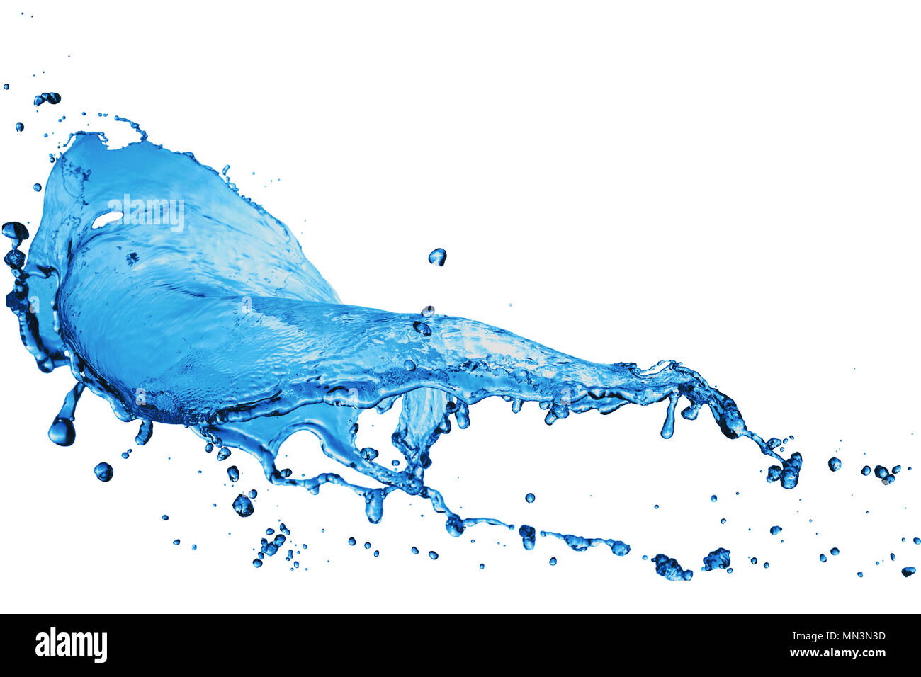 Spritzer, Tropfen, Ströme von Wasser auf weißem Hintergrund; Wasser auf weißem Hintergrund Stockfoto