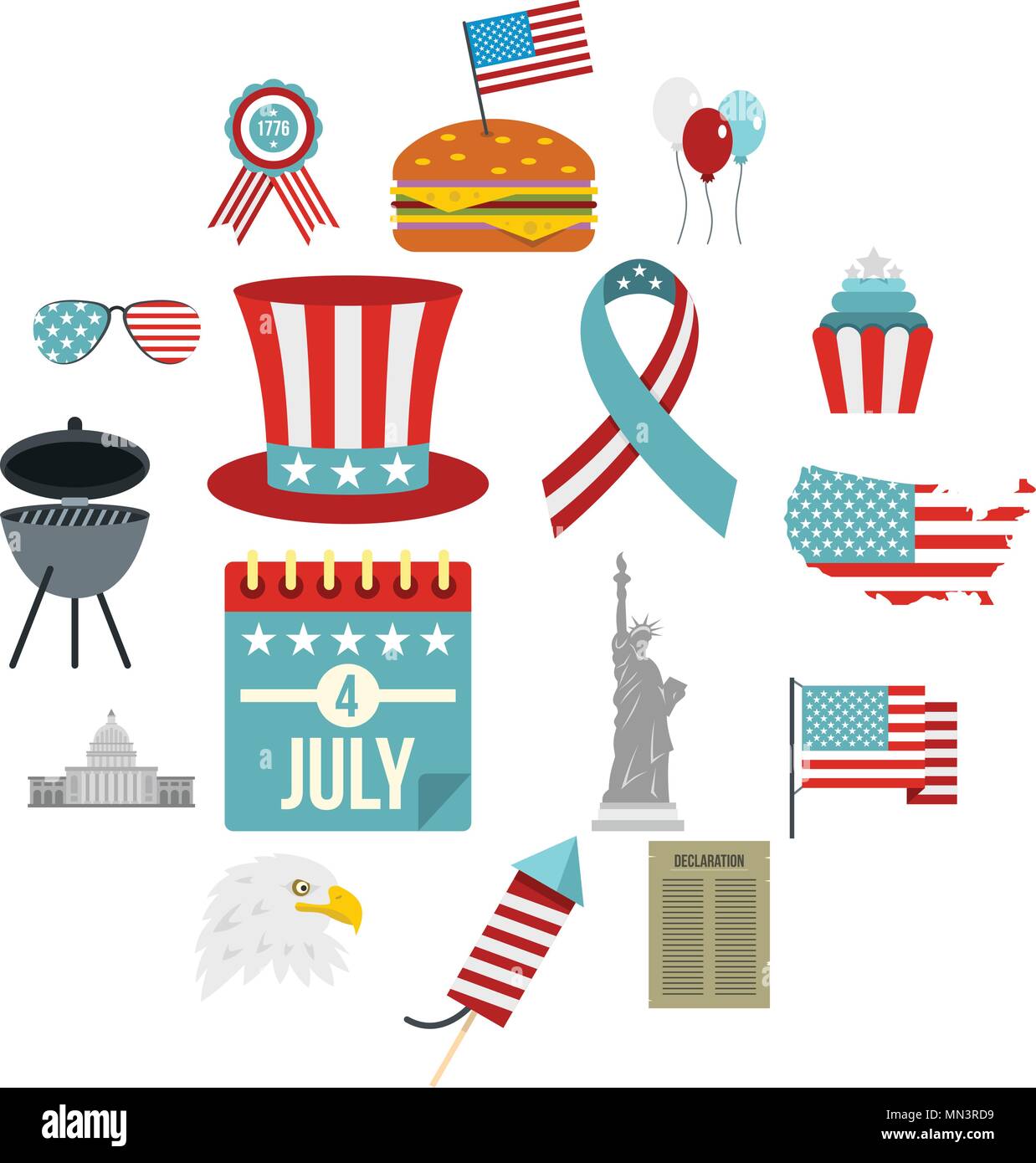 Independence Day-Flaggen-Icons im flachen Stil festlegen Stock Vektor