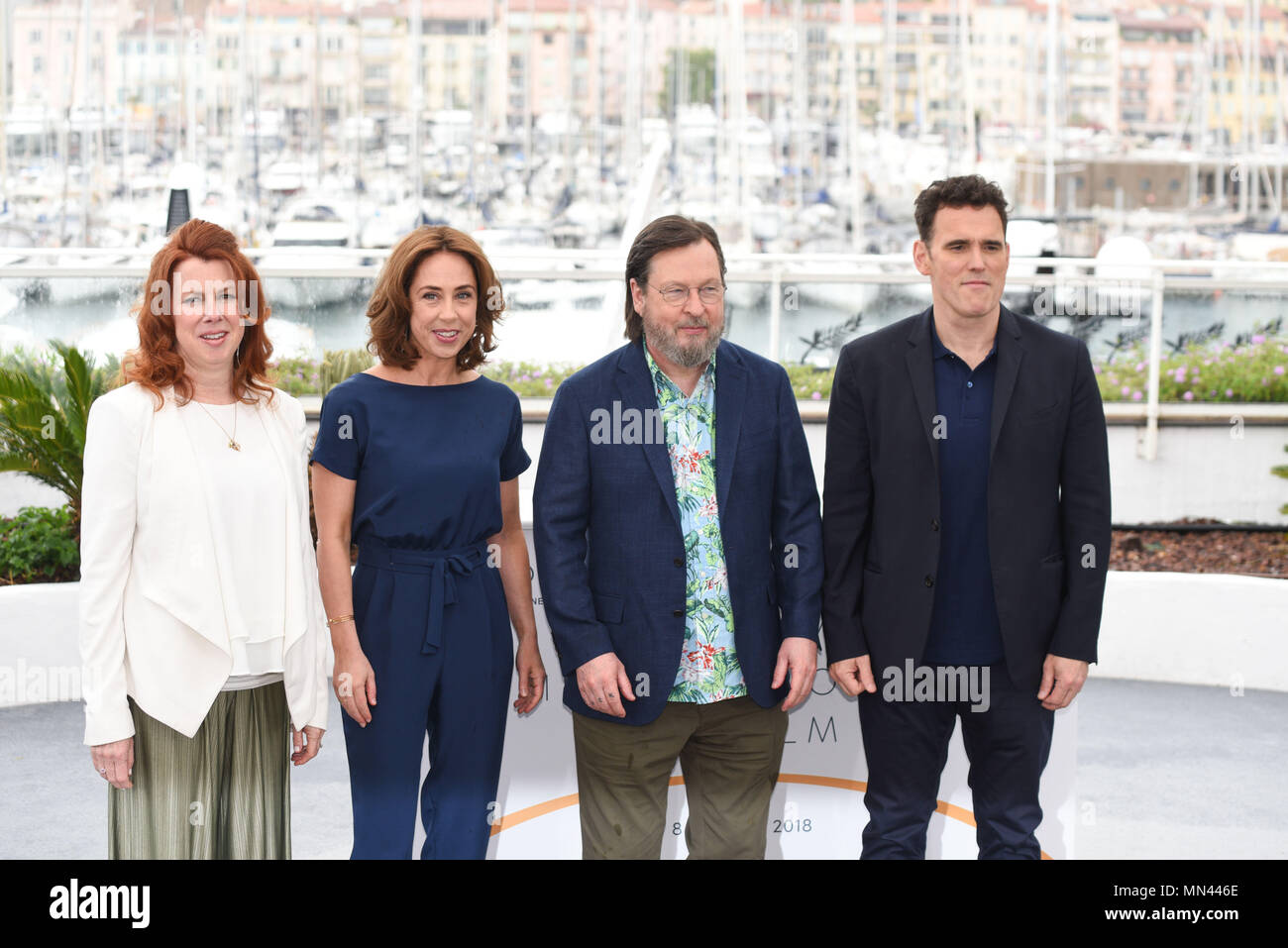 Mai 14, 2018 - Cannes, Frankreich: (L-R) Siobhan Fallon Hogan, Sofie Grabol, Lars von Trier, Matt Dillon nehmen an der "das Haus, das Jack gebaut' Fotoshooting während des 71. Filmfestival in Cannes. Stockfoto