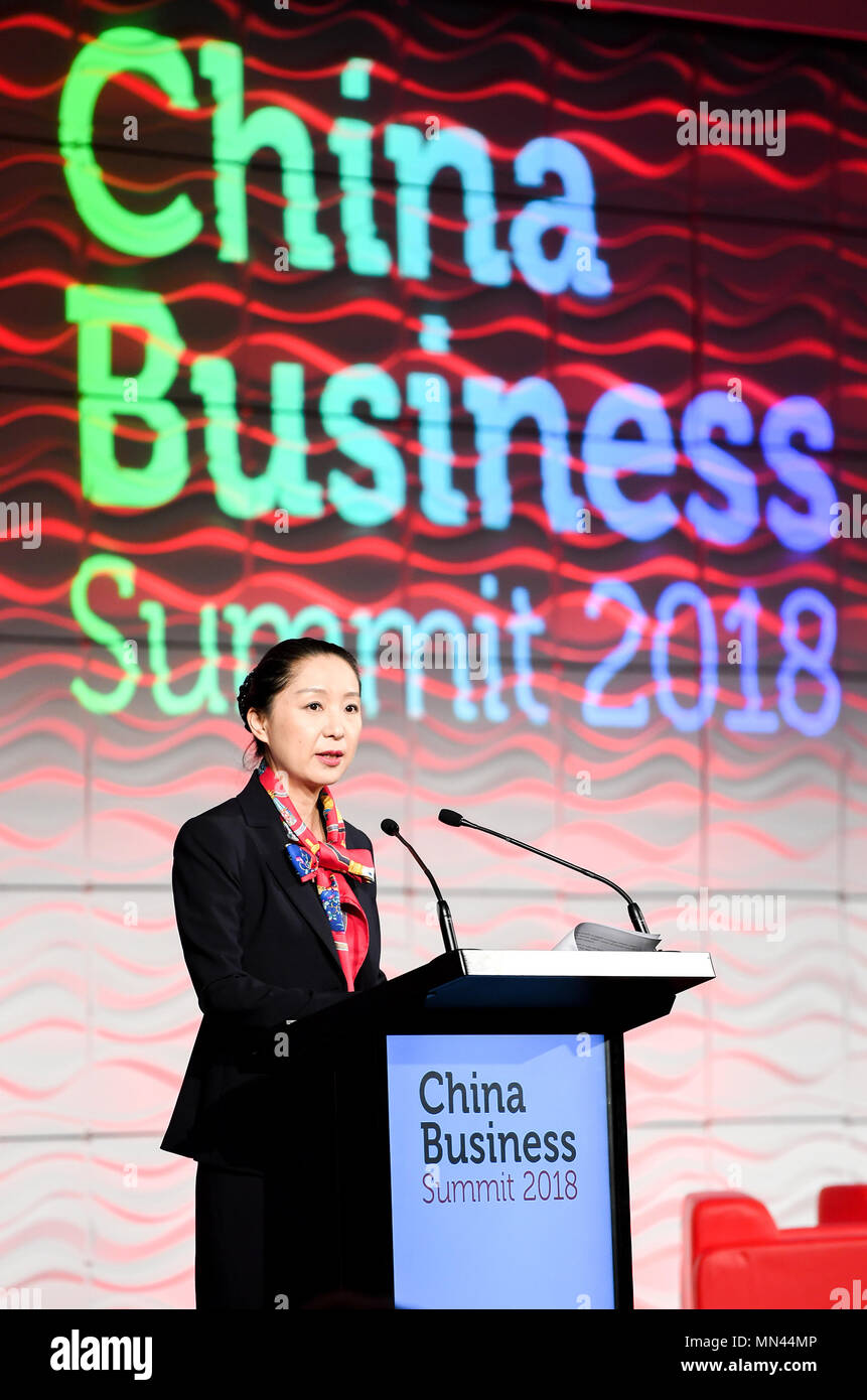 Auckland, Neuseeland. 14 Mai, 2018. Der chinesische Botschafter nach Neuseeland Wu Xi liefert eine Rede bei der Eröffnung der China Business Summit 2018 in Auckland, Neuseeland, am 14. Mai 2018. Quelle: Guo Lei/Xinhua/Alamy leben Nachrichten Stockfoto