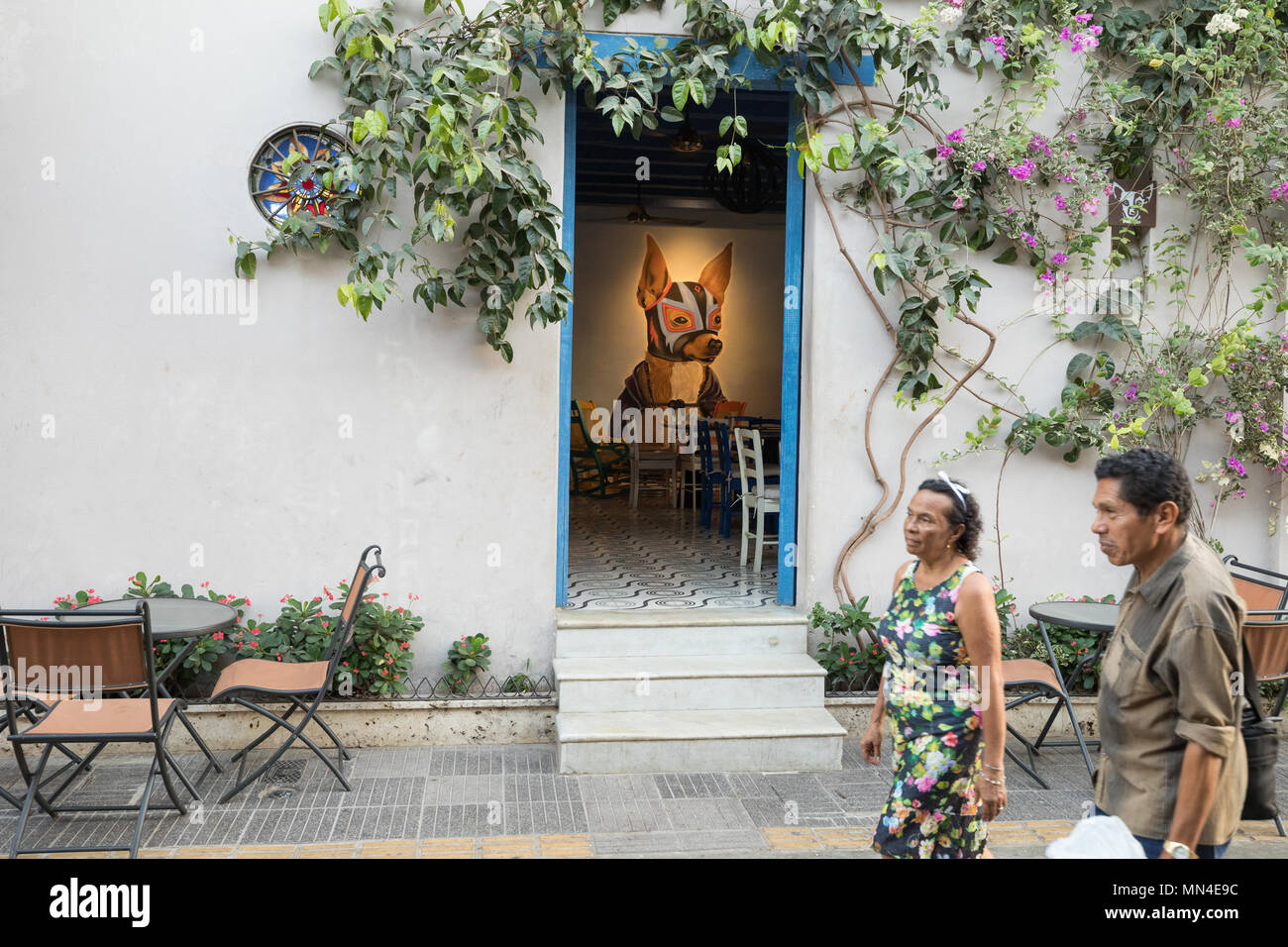 Die bunten Straßen von Getsemani, Cartagena, Kolumbien Stockfoto