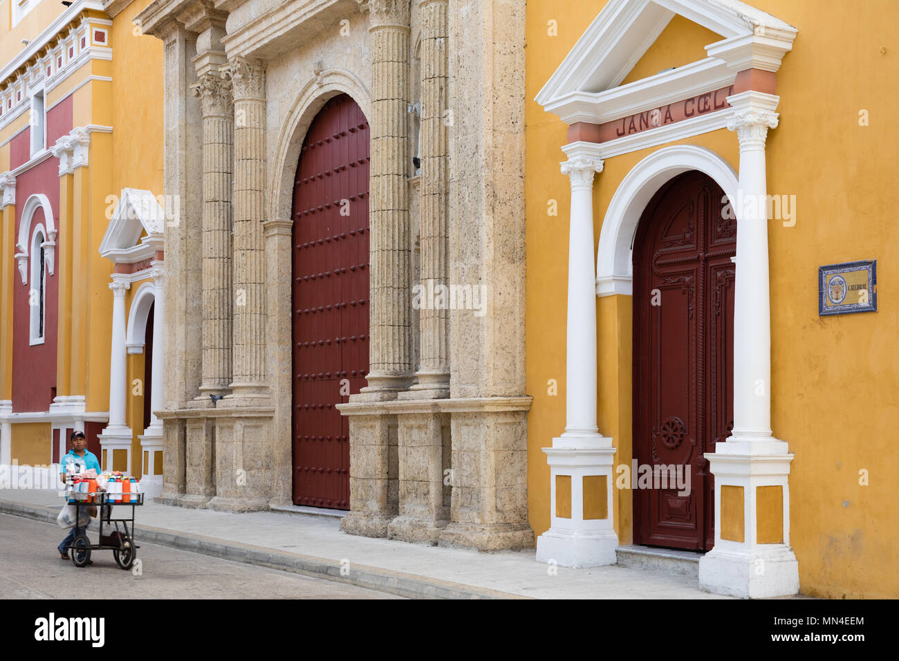 Koloniale Architektur auf Carrera 4, die Altstadt, Cartagena, Kolumbien Stockfoto