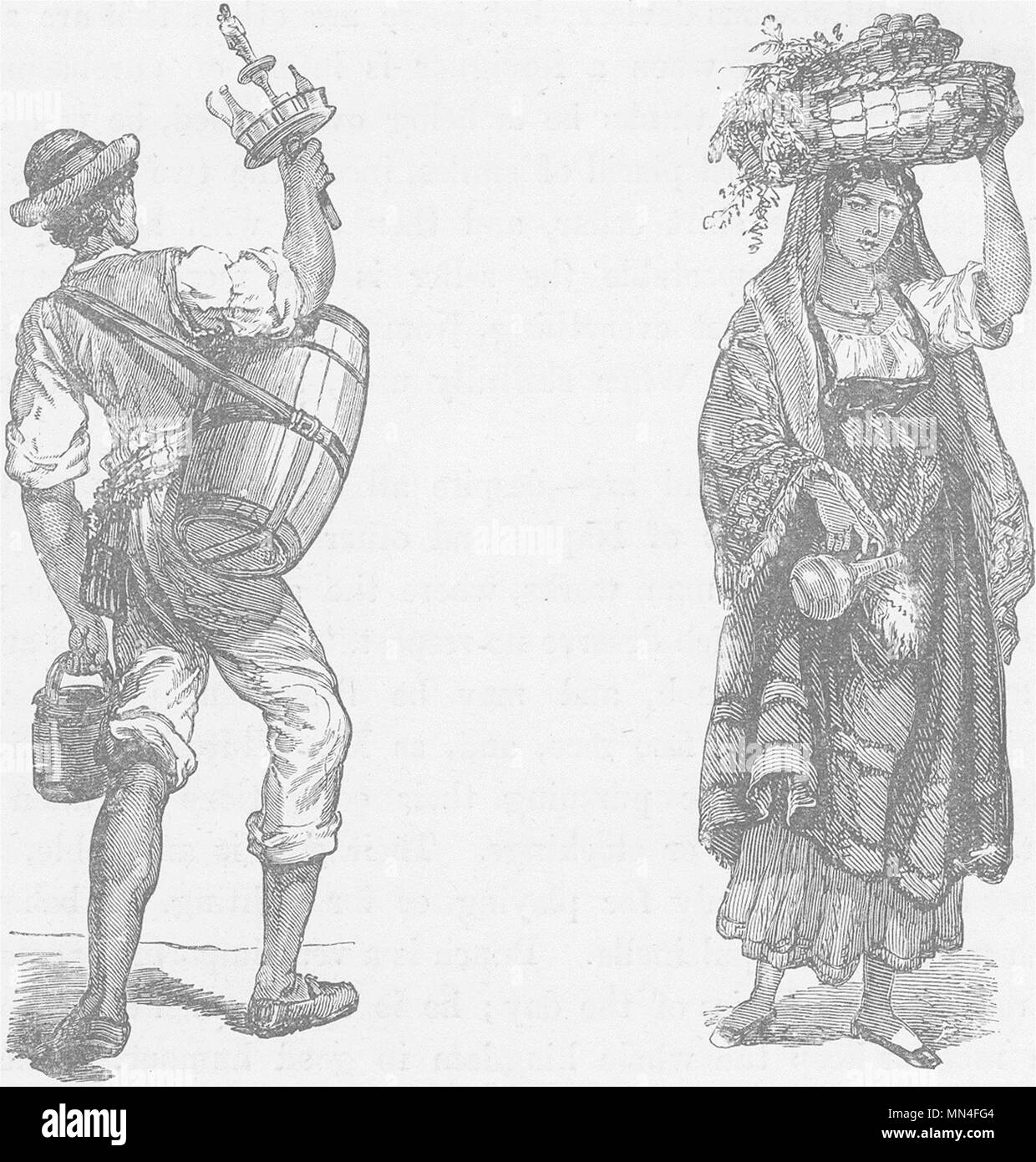 Italien. Eiswasser Verkäufer und Neapel; Bäuerin, Neapel 1893 alten, antiken Drucken Stockfoto