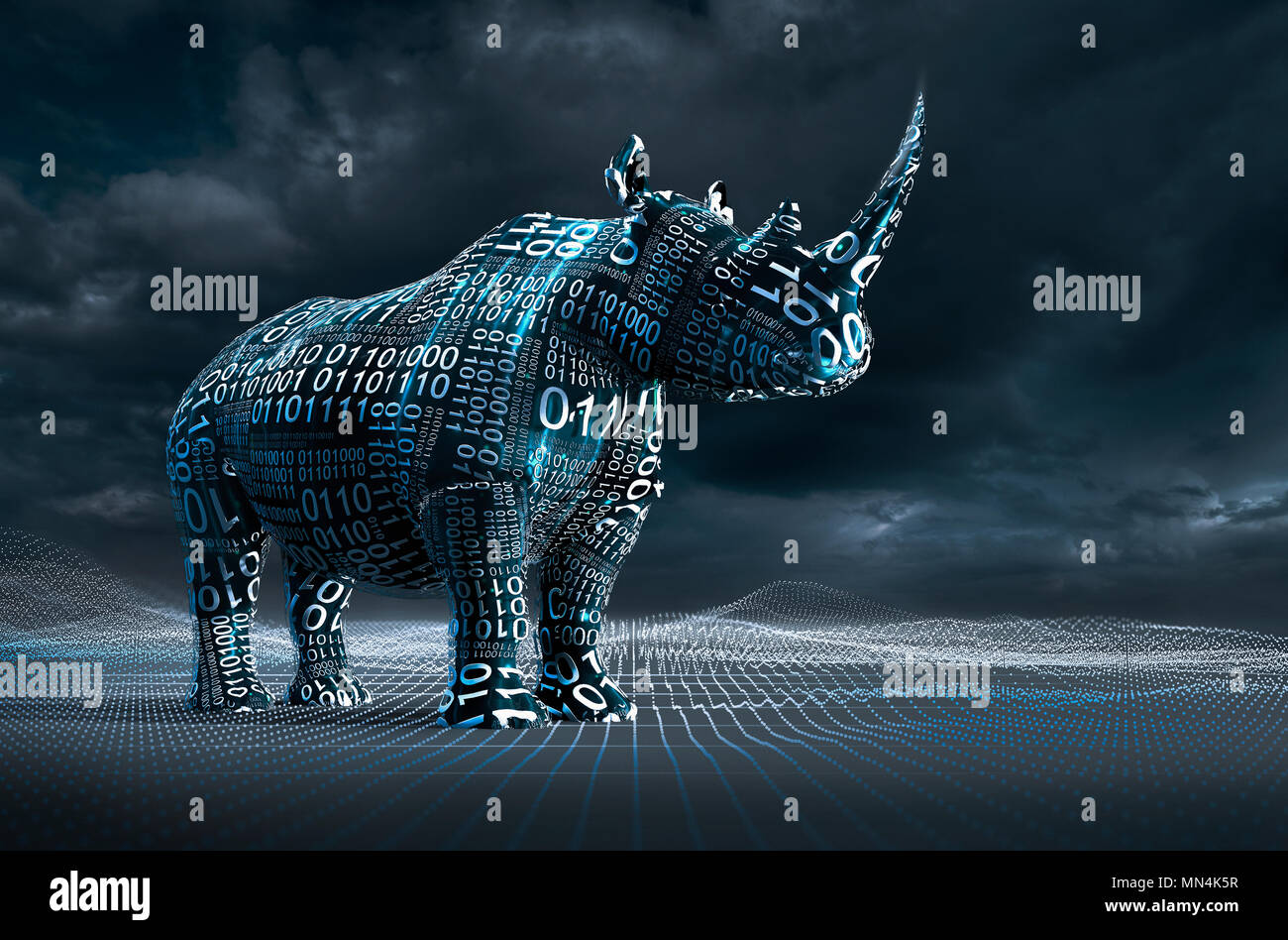 Computer erzeugte Bild der binäre Code über Nashörner Stockfoto