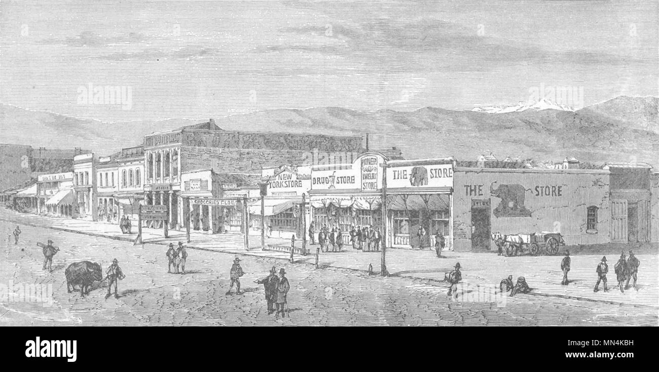WASHINGTON. Eine Straße in Seattle 1880 alte antike vintage Bild drucken Stockfoto