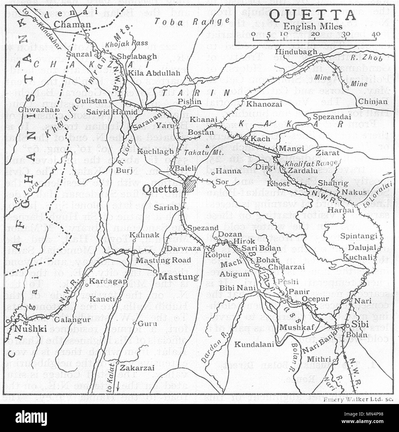 PAKISTAN. Quetta & Umgebung Kartenskizze. Britisch Indien 1924 alte Vintage Stockfoto