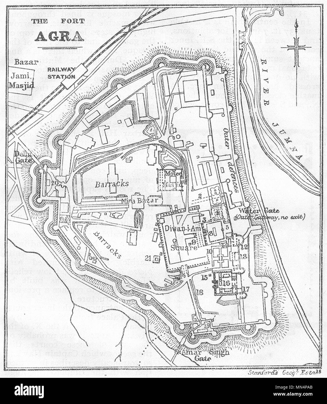 Britisch Indien. Agra Fort Skizze plan 1924 alte vintage Karte chart Stockfoto