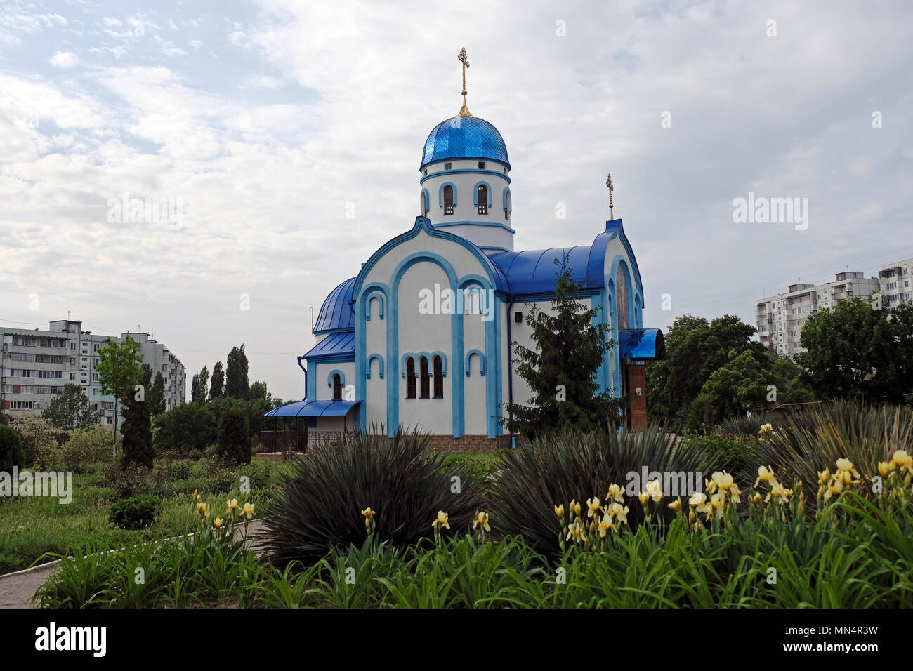 Äußere der Russisch-orthodoxen Kirche der Heiligen Joachim und Anna in der Stadt Bender de-facto-offizieller Name Bendery innerhalb der international anerkannten Grenzen der Republik Moldau unter der De-facto-Kontrolle der unerkannte Pridnestrovian Moldauischen Republik auch als Transnistrien (PMR) seit 1992. Stockfoto