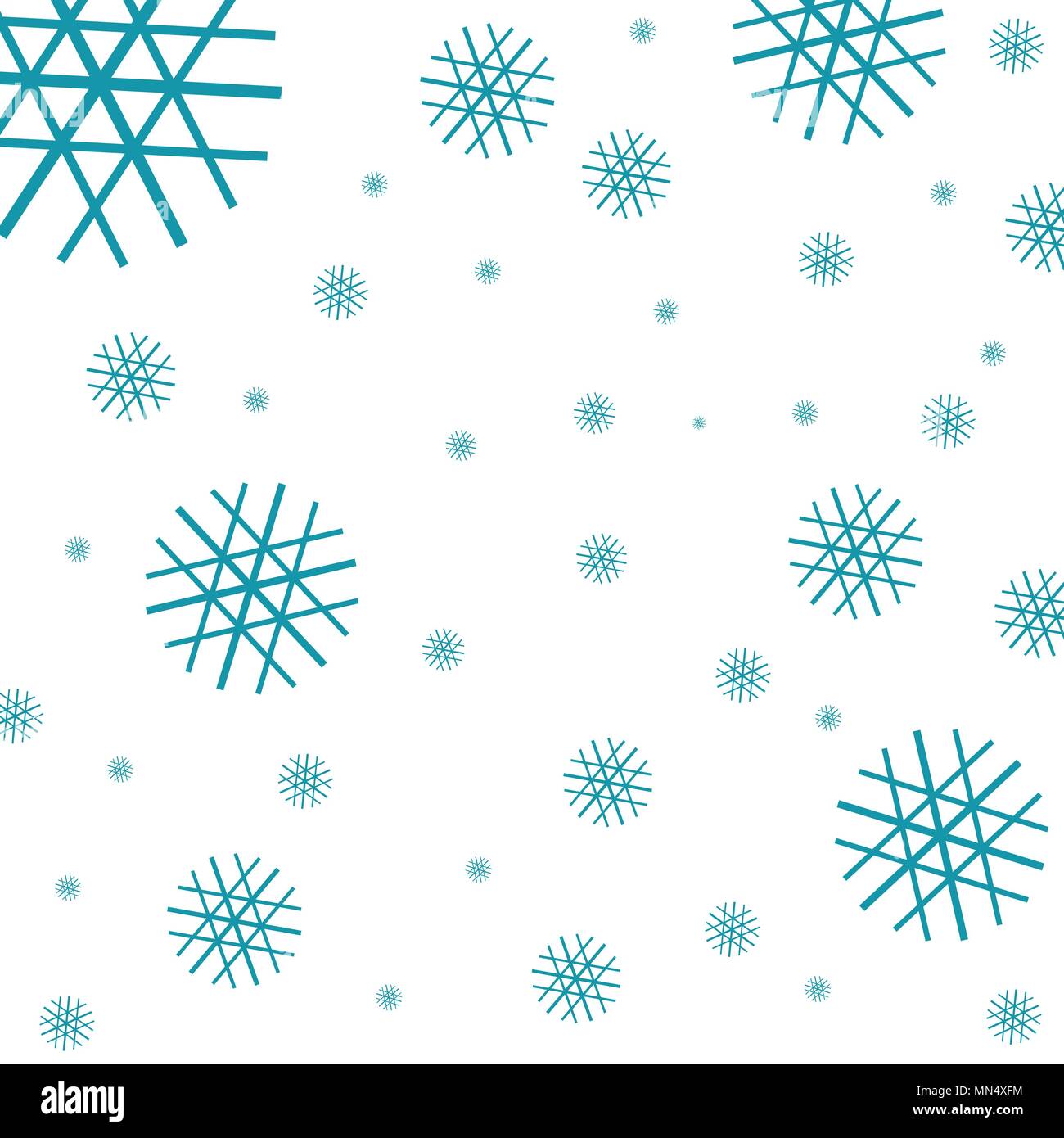 Wallpaper mit blauen Schneeflocken in verschiedenen Größen auf weißem Hintergrund Stock Vektor