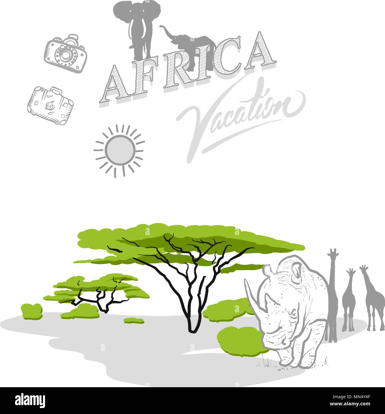 Afrika Reisen Marketing abdecken, von der Hand eines Vektors Zeichnungen gezeichnet. Stock Vektor