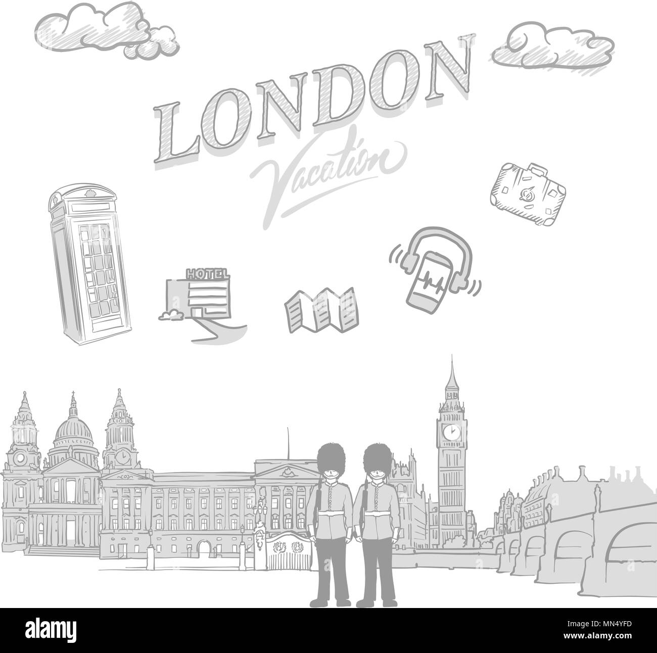 London Travel Marketing abdecken, von Hand erstellt einen Vektor Skizzen Stock Vektor