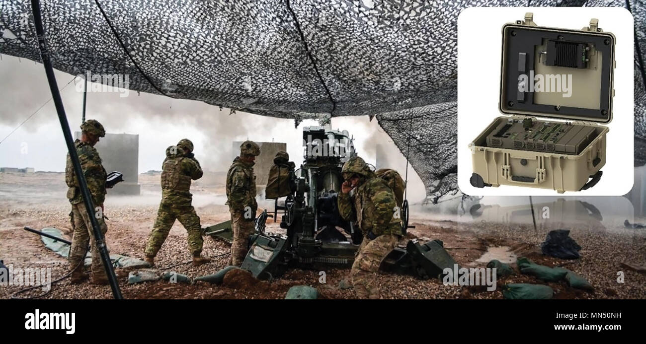 Der kleine Formfaktor MCN-AE ergänzt die bestehenden Intelligence Network, sodass Benutzer taktische Netzwerk der Armee auf die gleichen Ressourcen, die sie haben, wenn sie über die traditionellen Trojan Intelligence Network zu verbinden, zu beschäftigen. MCN-AE ist Teil einer Reihe von Kommunikationsfunktionen fing im Jahr 2017, die alle besser Soldaten, um Informationen zu teilen. Die Funktionen bieten Kurse für wie Akquisition schnell mit Innovation bewegen kann und Schneiderei. (U.S. Armee Foto) Stockfoto