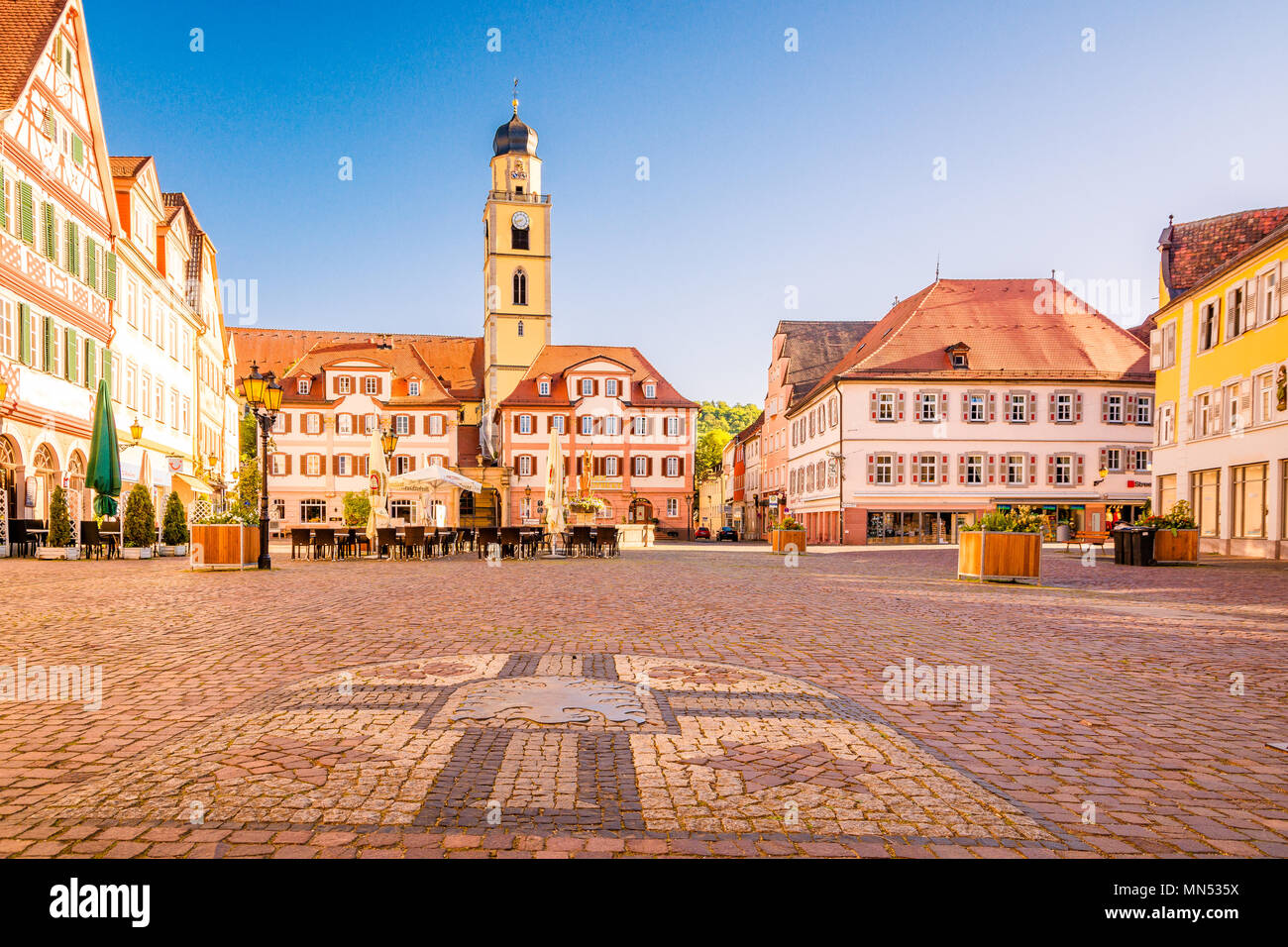 Schöne Aussicht auf die Altstadt von Bad Mergentheim - Teil der Romantischen Straße, Bayern, Deutschland Stockfoto