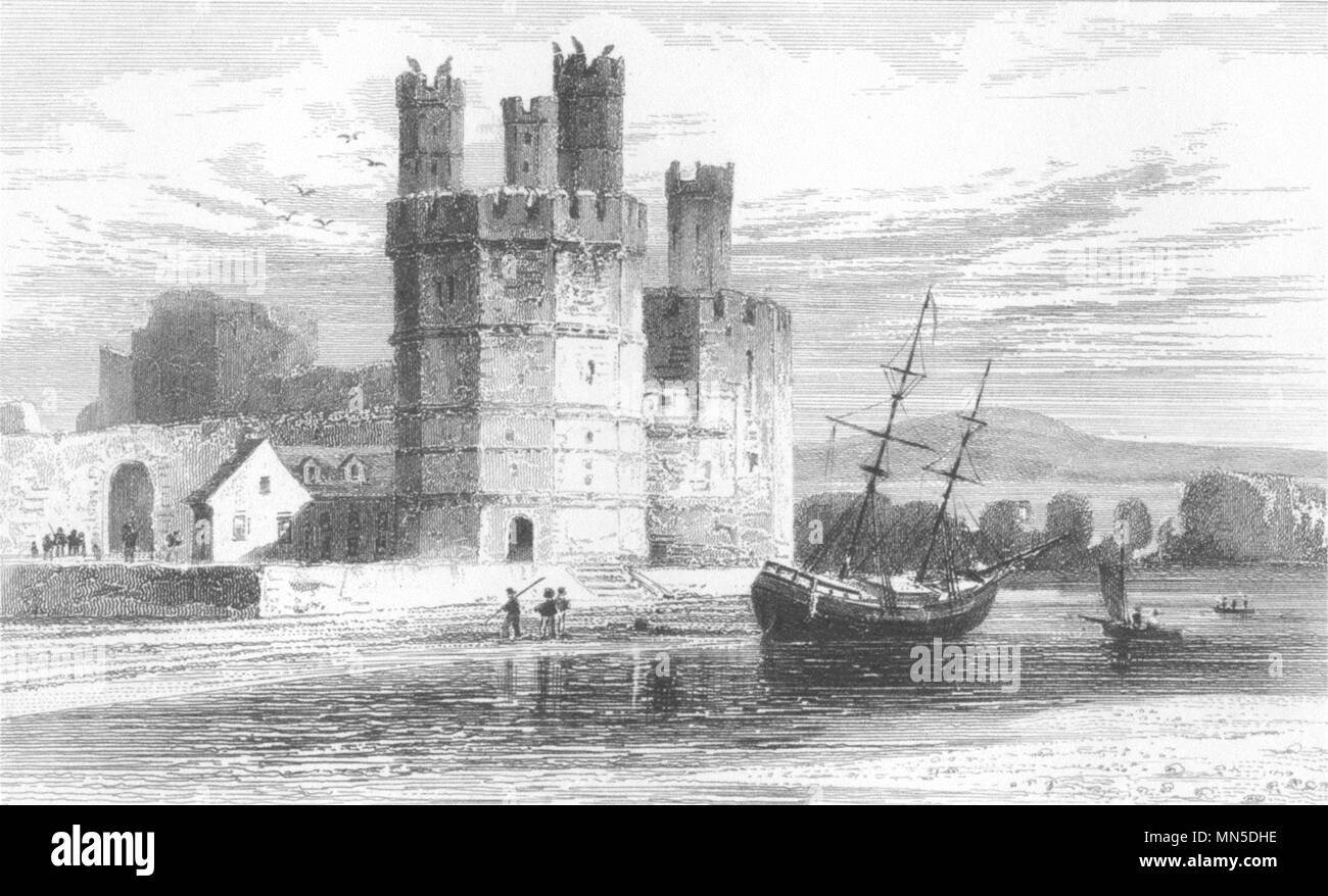 WALES. Caernarvon Castle, Eagle's Tower. Schmidt 1845 alten, antiken Drucken Stockfoto