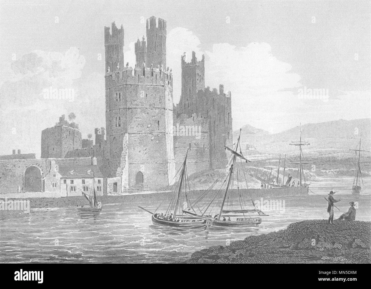 WALES. Adler Turm Caernarvon Castle. Schmidt 1845 alte antike Bild drucken Stockfoto
