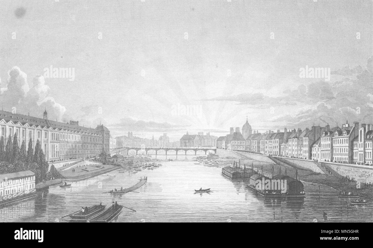 PARIS. Pont des Arts bei der Pont Royal 1831 alte antike Bild drucken Stockfoto