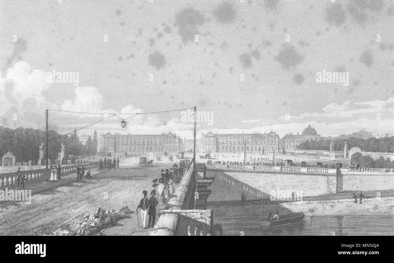 PARIS. Place de Louis XV, von der Brücke 1831 alten, antiken Drucken Bild aufgenommen Stockfoto