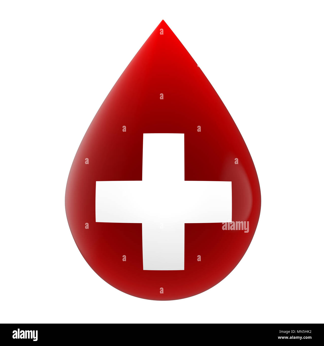Rote Blutstropfen mit medizinischen Kreuz Symbol isoliert Stockfoto