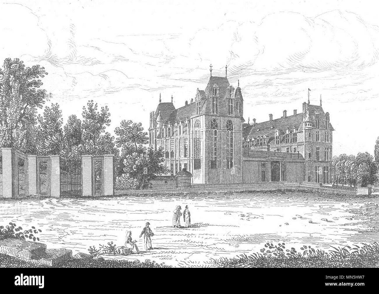SEINE-ET-OISE. Chateau d'Ecouen 1835 alte antike vintage Bild drucken Stockfoto