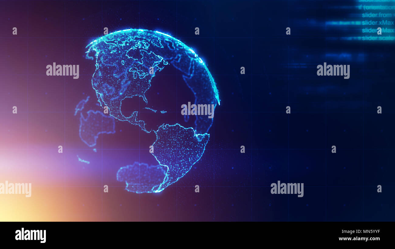 Global Business Strategie Konzept, abstrakte Erde Weltkarte auf dunkelblauem Hintergrund, Abbildung Stockfoto