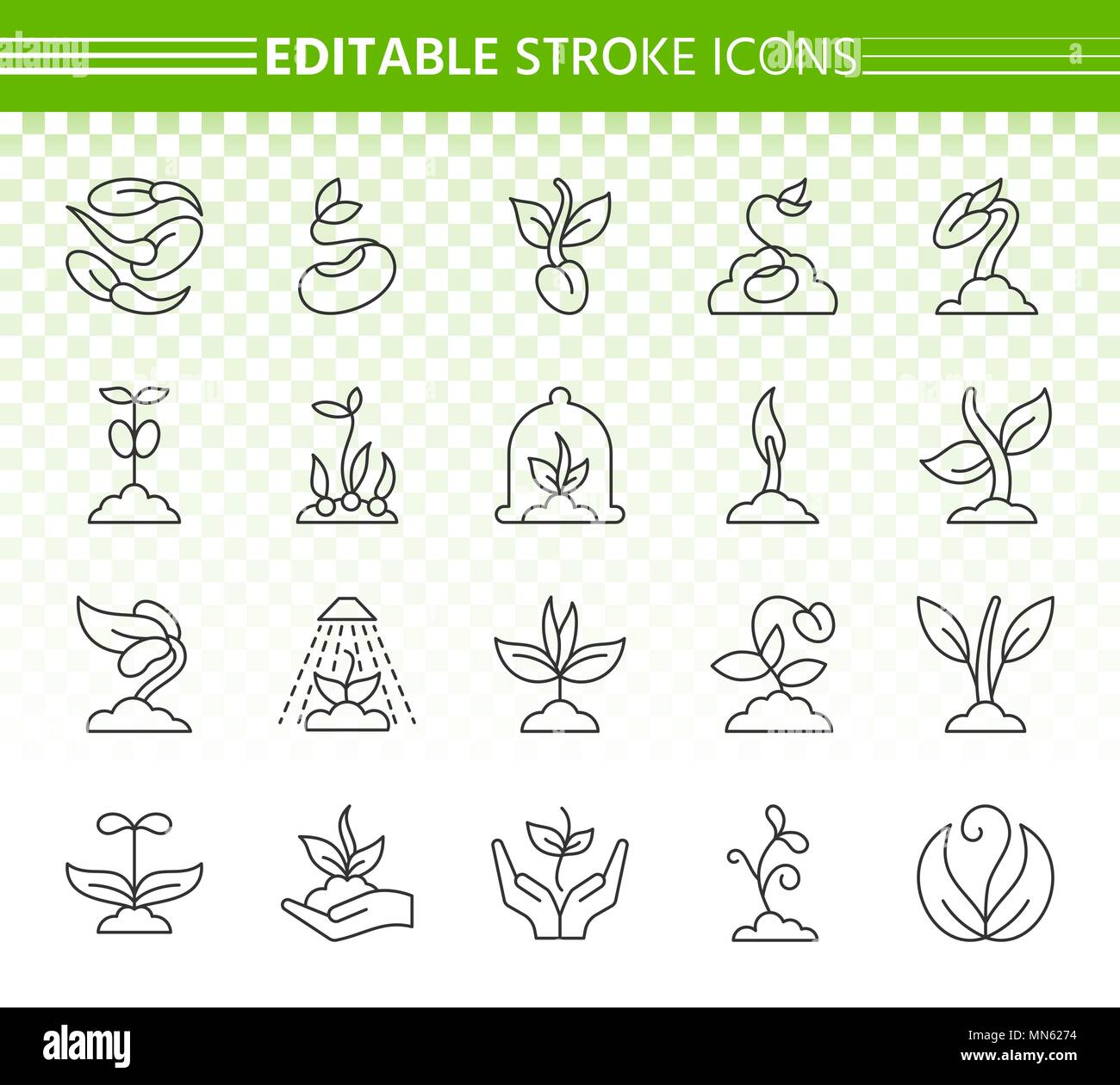 Sprout dünne Linie Symbole gesetzt. Überblick Web sign Kit von Samen. Sprout lineare Icon Sammlung umfasst Blume, des Bodens, der Pflanzen. Einfache klare Vektor Symbol. Stock Vektor