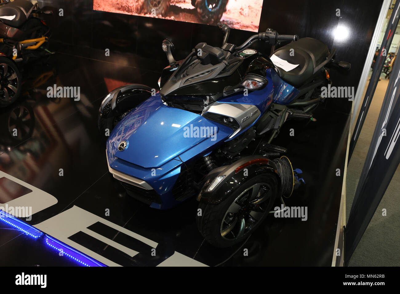 ISTANBUL, Türkei - 25. FEBRUAR 2018: BRP Can-Am Spyder Roadster auf der Motorrad Messe in Istanbul Istanbul Stockfoto