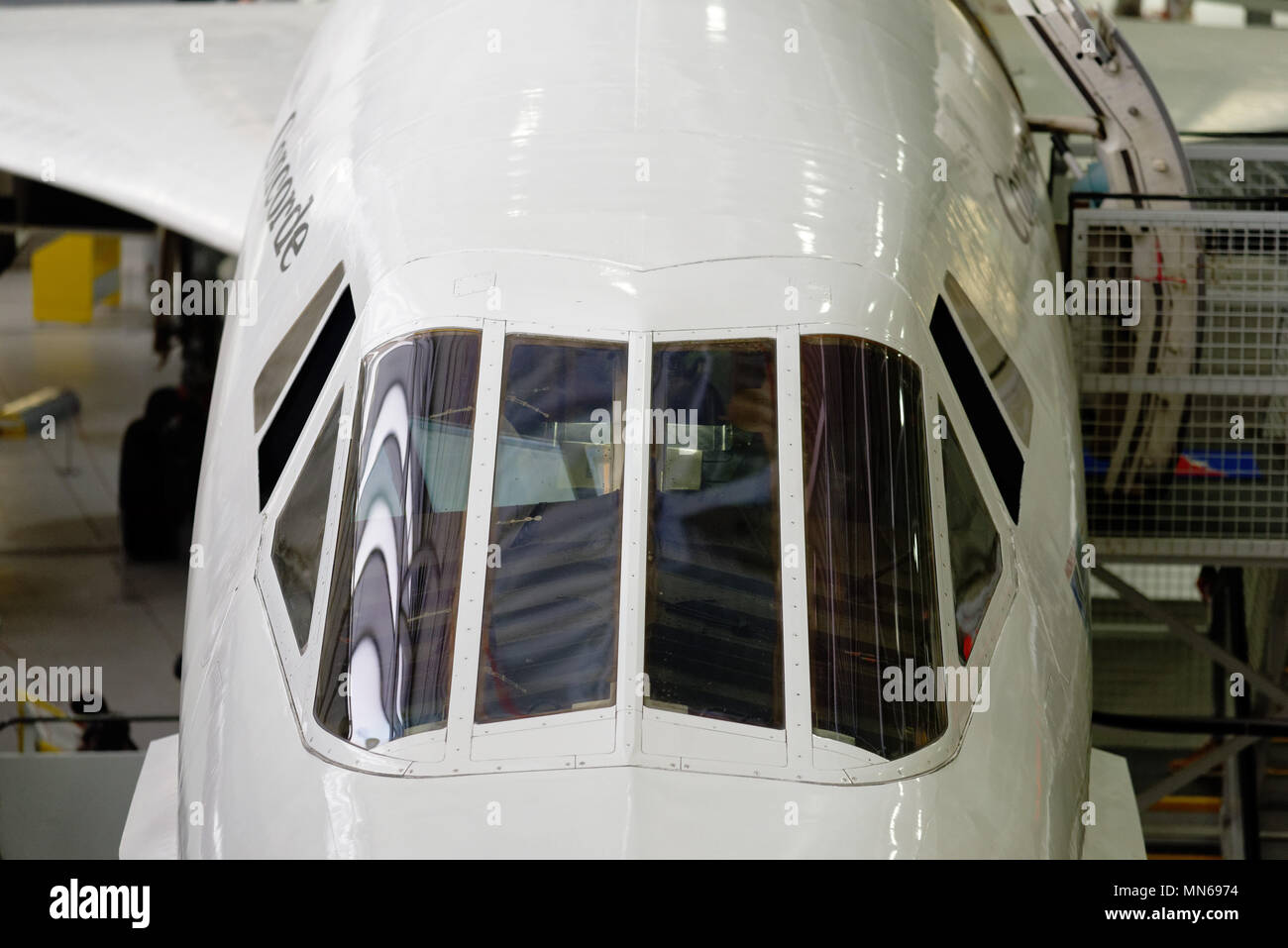 In der Nähe von Concorde's berühmten kabinenhaube Stockfoto