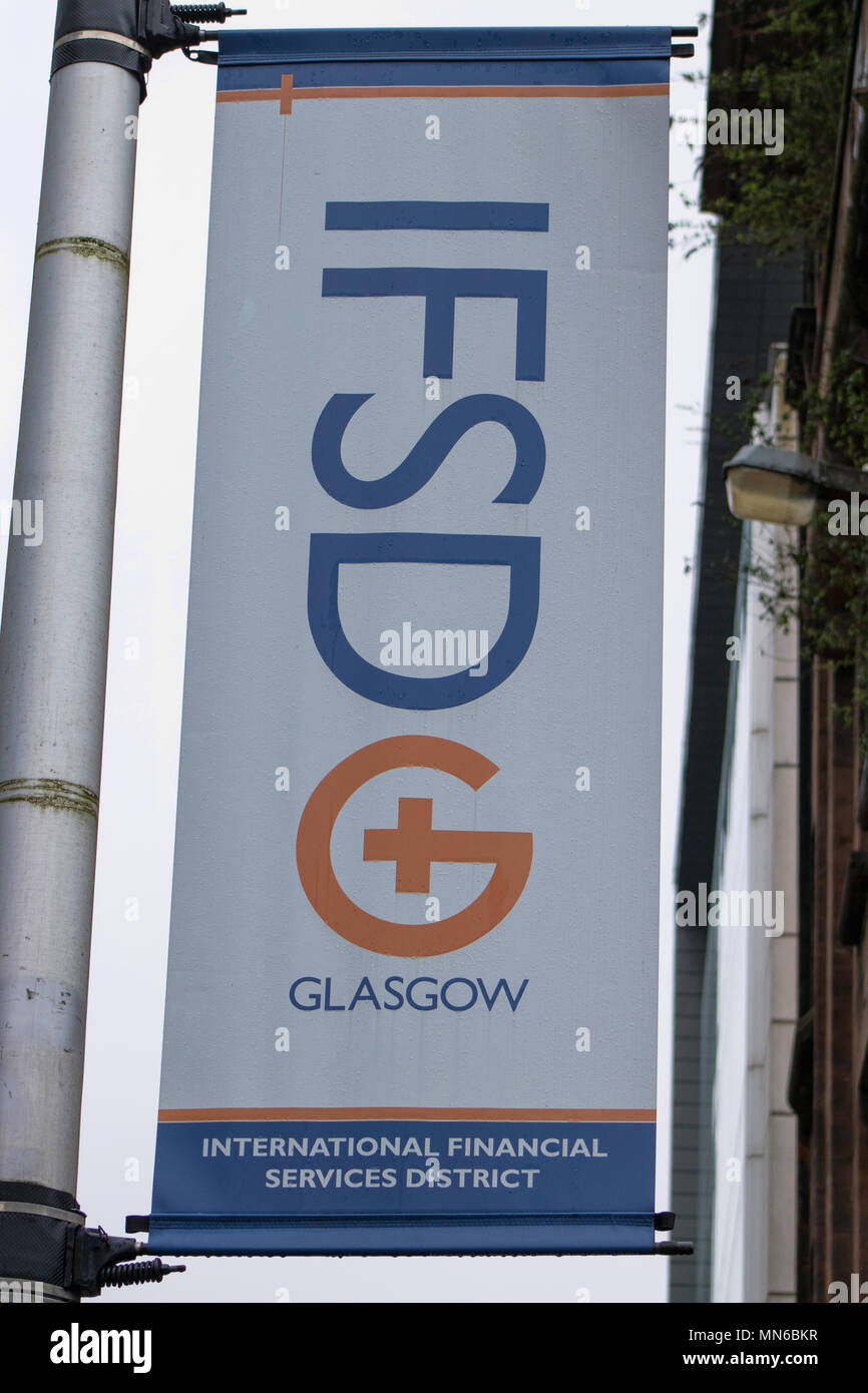 International Financial Services District (IFSD) Banner, Robertson Street, Glasgow, Schottland Stockfoto