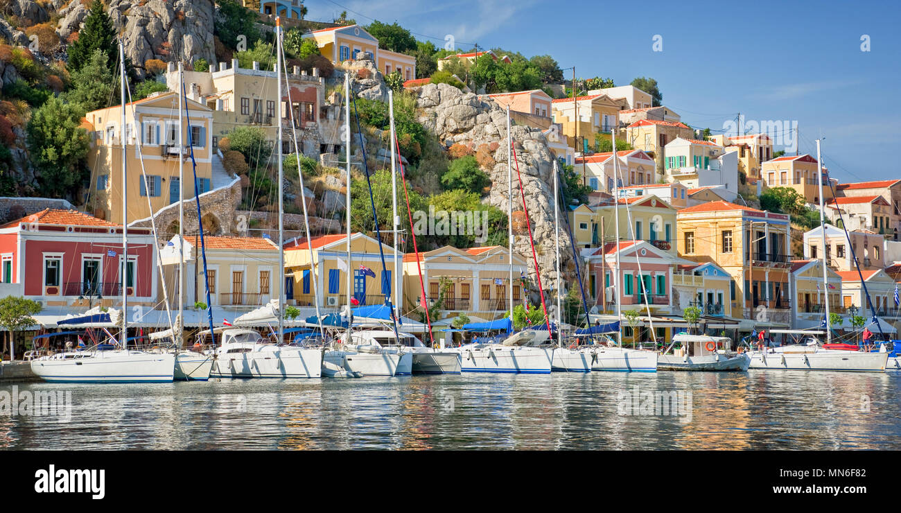 Panorama der Insel Symi, Dodekanes, Griechenland Stockfoto