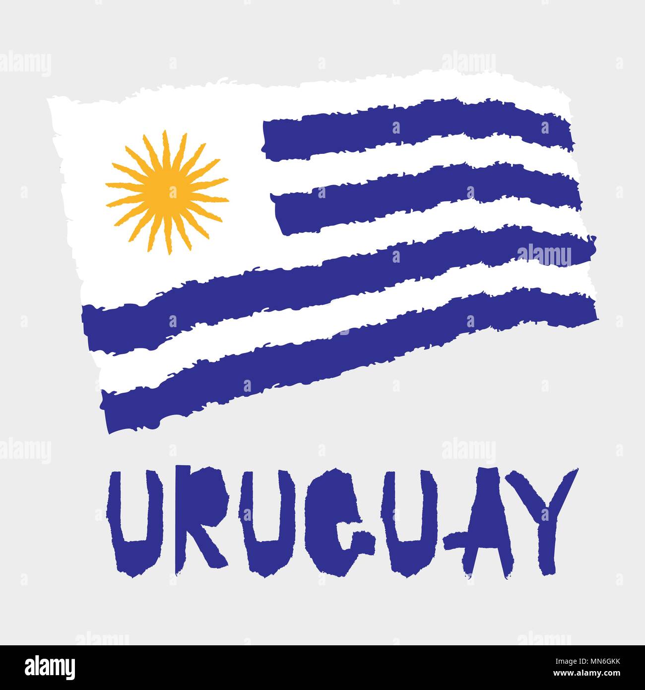 Vintage Nationalflagge von Uruguay in zerrissenem Papier grunge Textur Stil. Tag der Unabhängigkeit Hintergrund. Auf weiß Gute Idee für Retro Abzeichen, Banner, isoliert, Stock Vektor