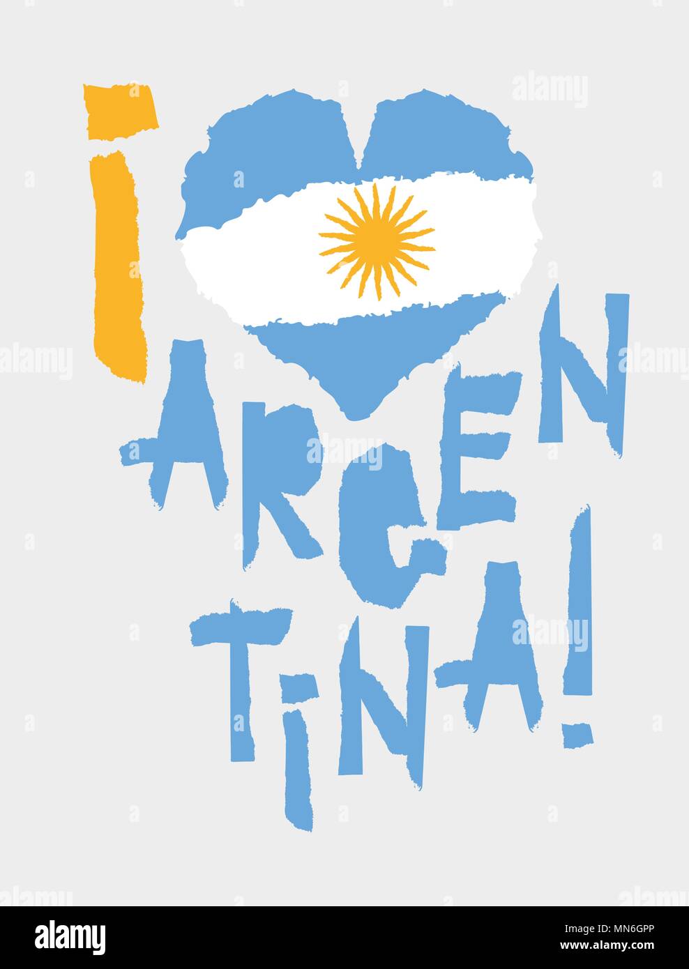 Liebe Argentinien, Amerika. Vintage Nationalflagge in Silhouette des Herzens zerrissenes Papier Textur stil Independence day Hintergrund gute Idee für Retro Abzeichen b Stock Vektor