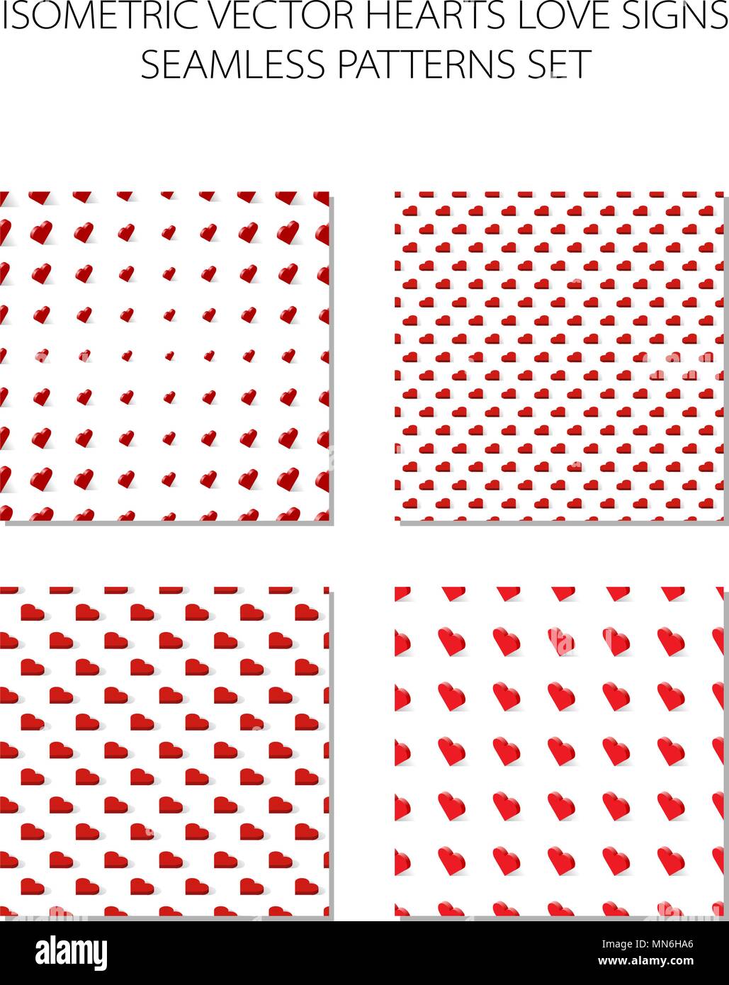 Isometrische rote Herzen liebe Zeichen nahtlose Vektor Muster Stock Vektor