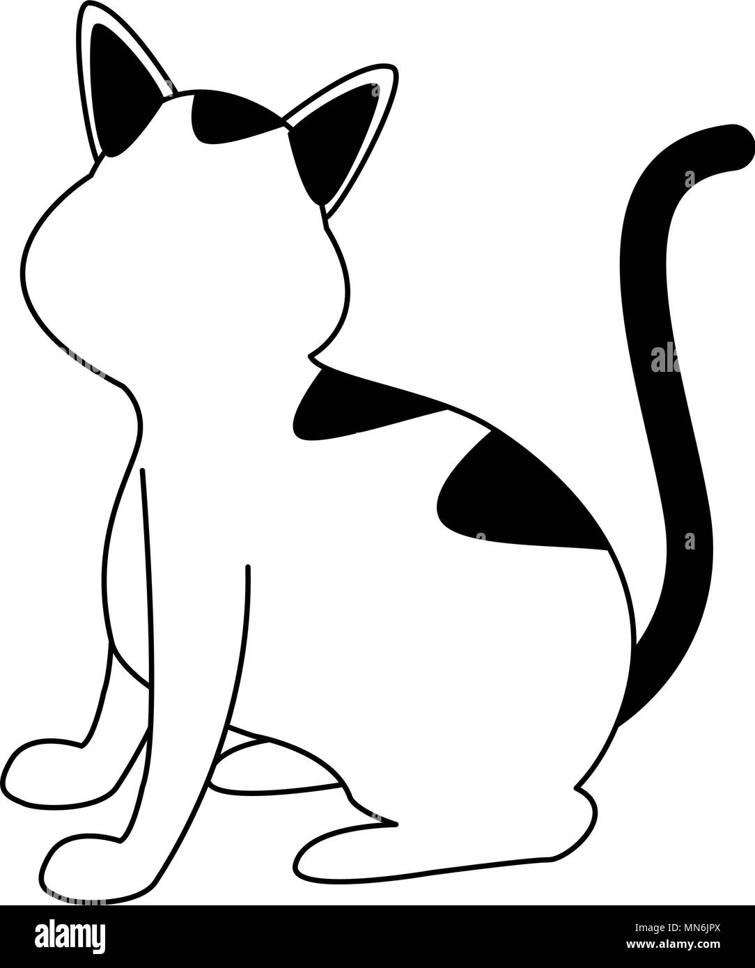 Süße Katze Cartoon in den Farben Schwarz und Weiß Stock-Vektorgrafik - Alamy
