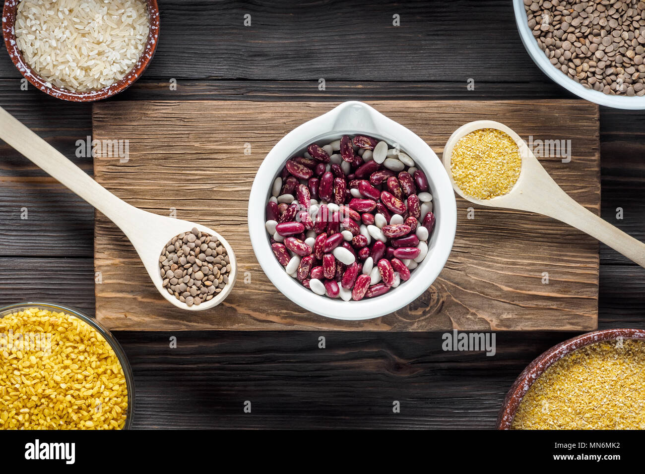 Satz Traditionelle organische vegan Zutat Super Essen im Nahen Osten und in der asiatischen Küche Getreide Stockfoto
