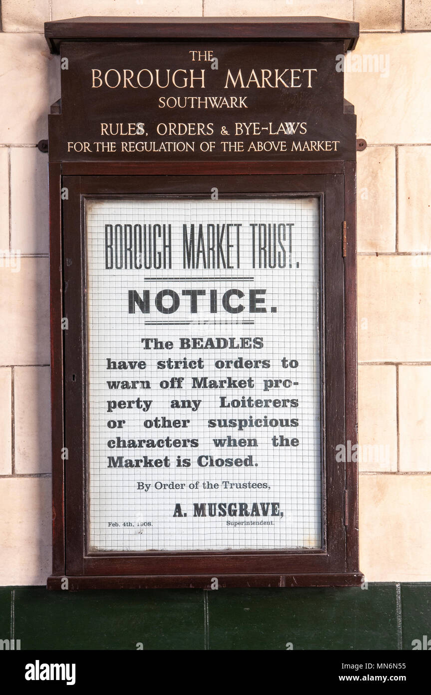 Anmelden Warnung, dass loiterers oder andere verdächtige Zeichen an der Borough Market, Southwark, London gewarnt wird. Stockfoto