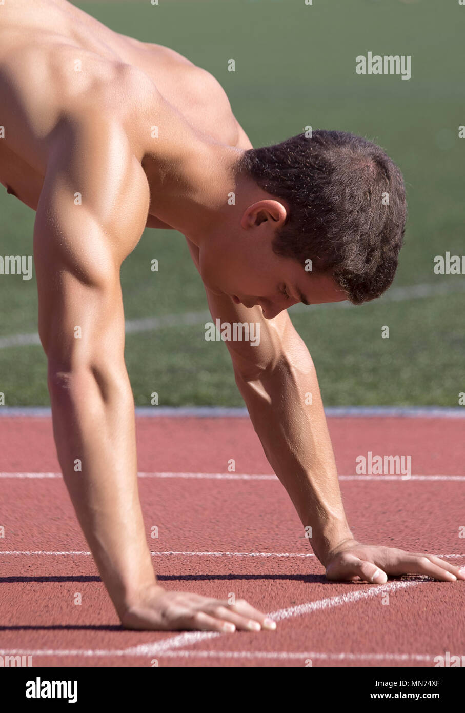 Sport Konzept. Läufer am Start Stockfoto