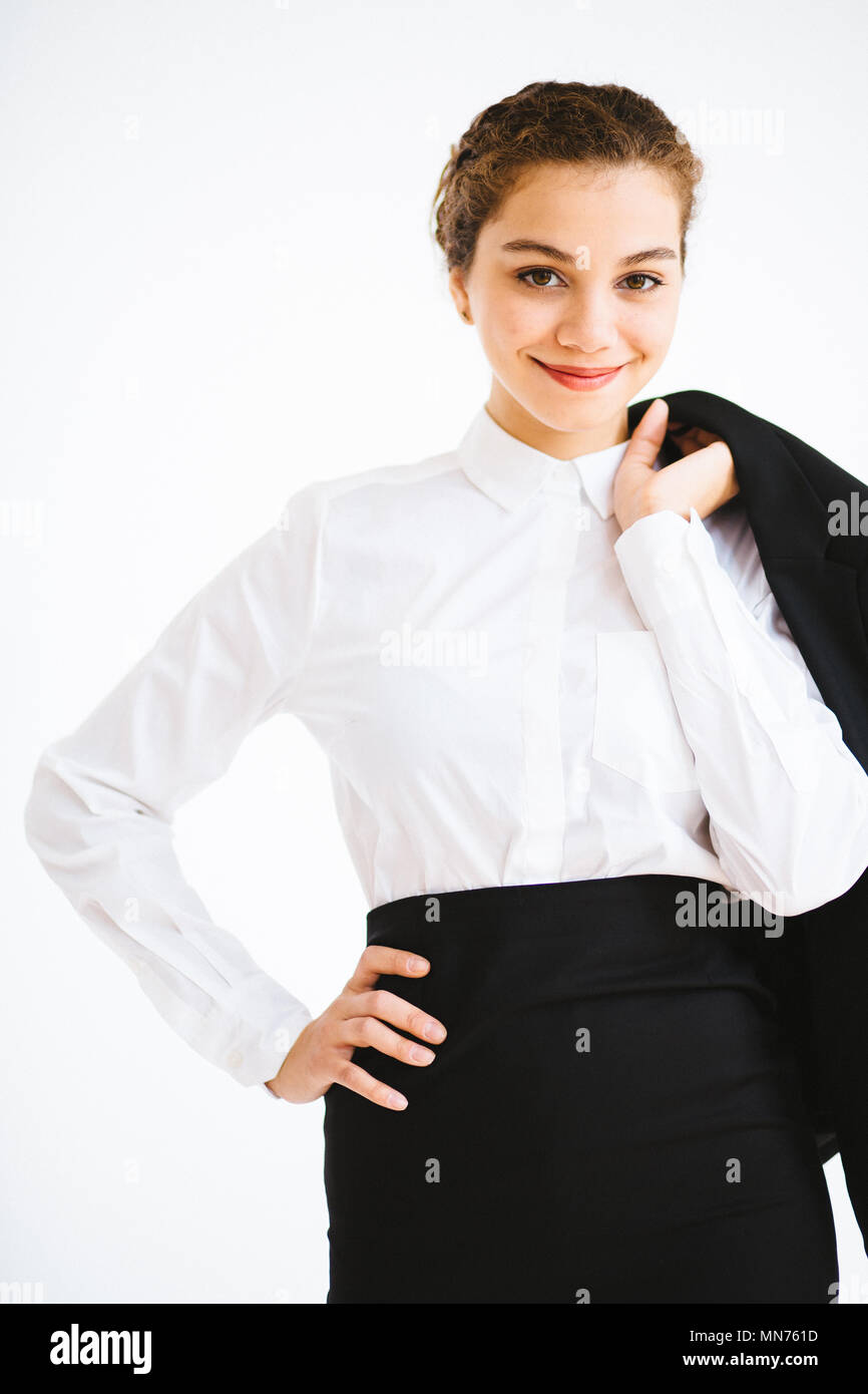 Glücklich lächelnd erfolgreiche Geschäftsfrau Stockfoto