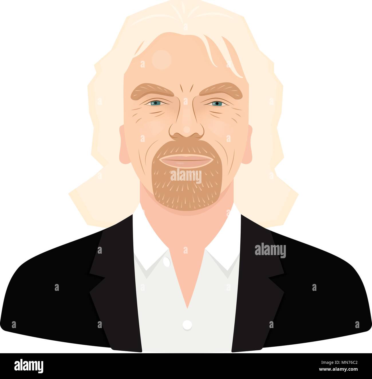 Mai, 2018. Sir Richard Branson, der berühmte Unternehmer und Gründer, reichste Geschäftsmann. Vektor flachbild Portrait auf einem weißen Hintergrund. Stock Vektor