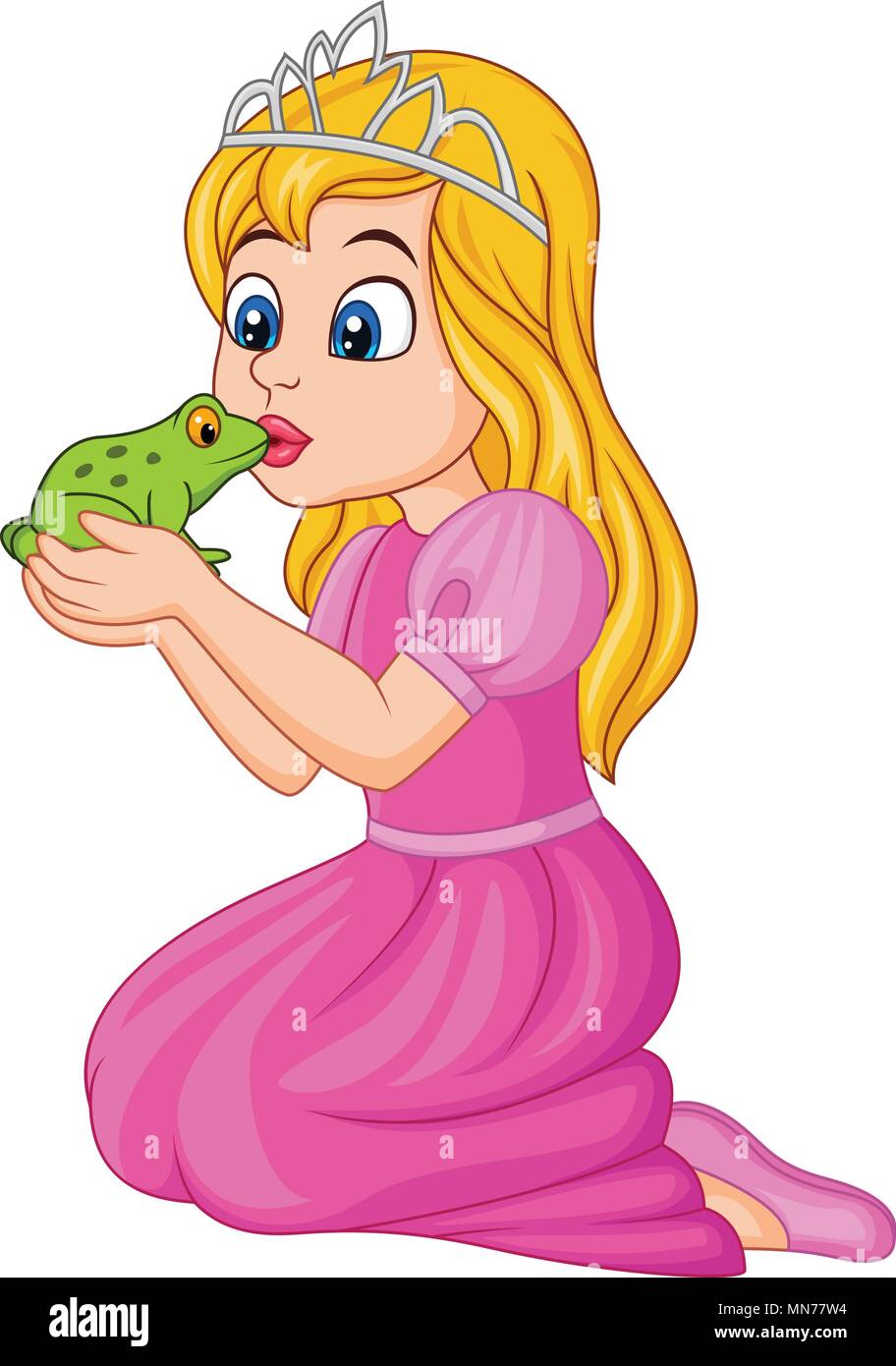 Cartoon Prinzessin Küssen eines grünen Frosch Stock Vektor