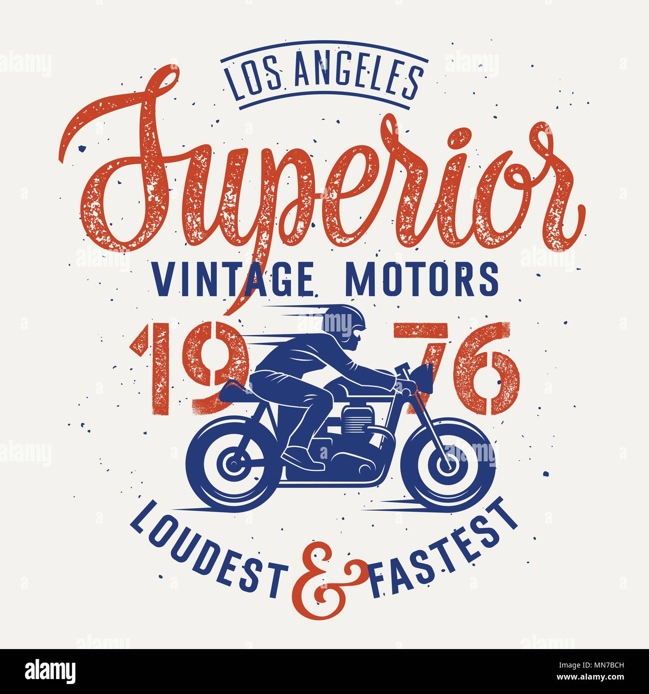 Vector Illustration mit einem Motorradfahrer und handgefertigten Beschriftungen / Cafe Racer T-shirt Grafiken/Vintage Typografie für Bekleidung Stock Vektor