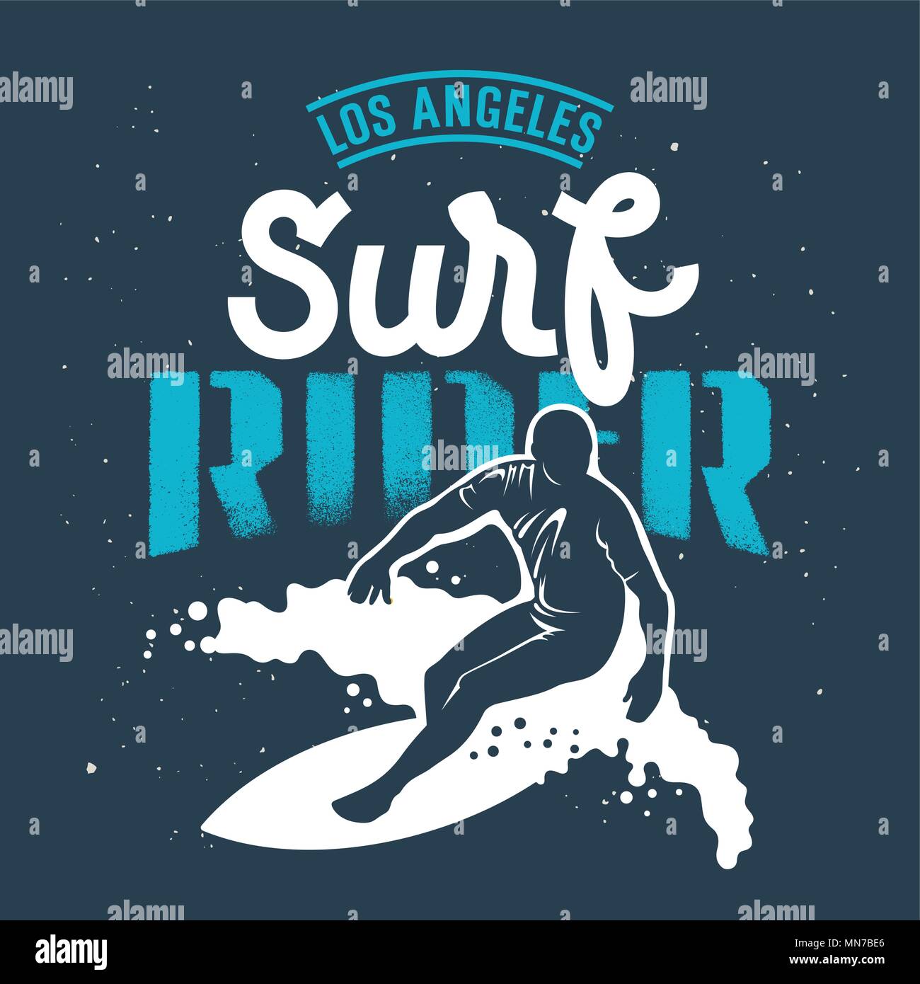 Surfen Artwork. Los Angeles Surf Rider hand Schrift. T-shirt Bekleidung Grafiken drucken. Original Graphic Tee Stock Vektor