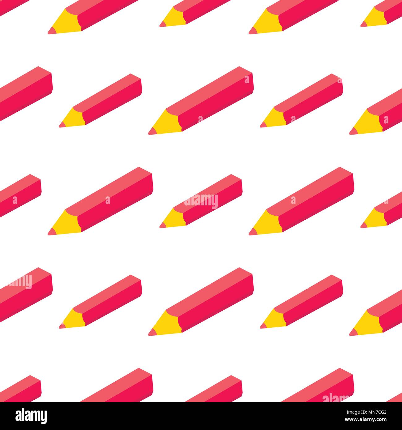 Seamlees Muster mit isometrischer 3D-School Supplies pen. Vektor zurück zu Hintergrund Schule mit Schreibwaren. Büro Zubehör. Stock Vektor